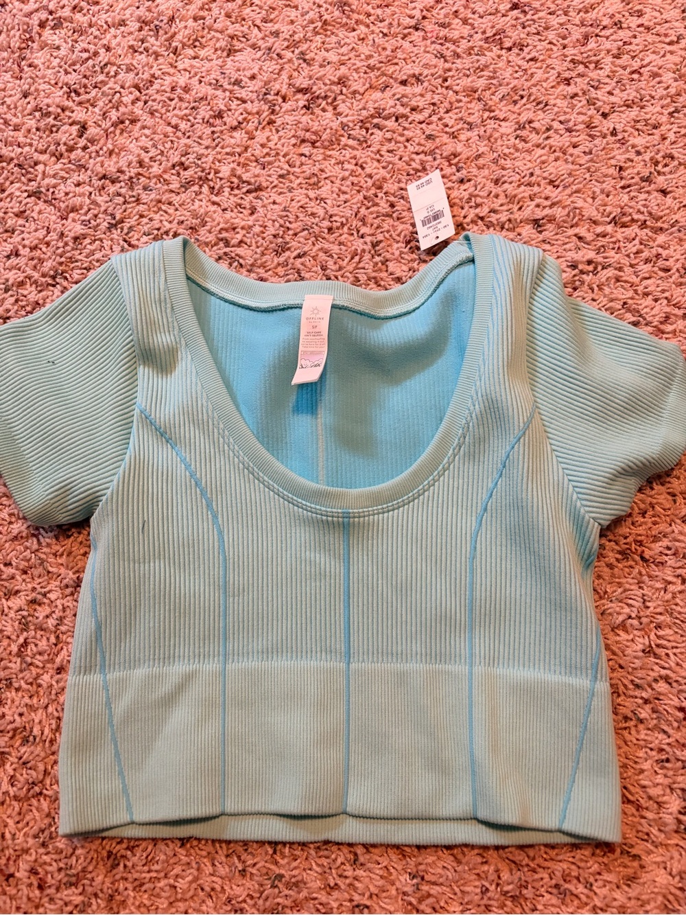 aerie Ribbed Scoop Neck Crop Top - Light Aqua